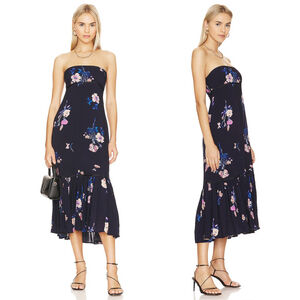 NWT Women's Free People Rosie Posie Midi Floral Navy Dress - Size XL
